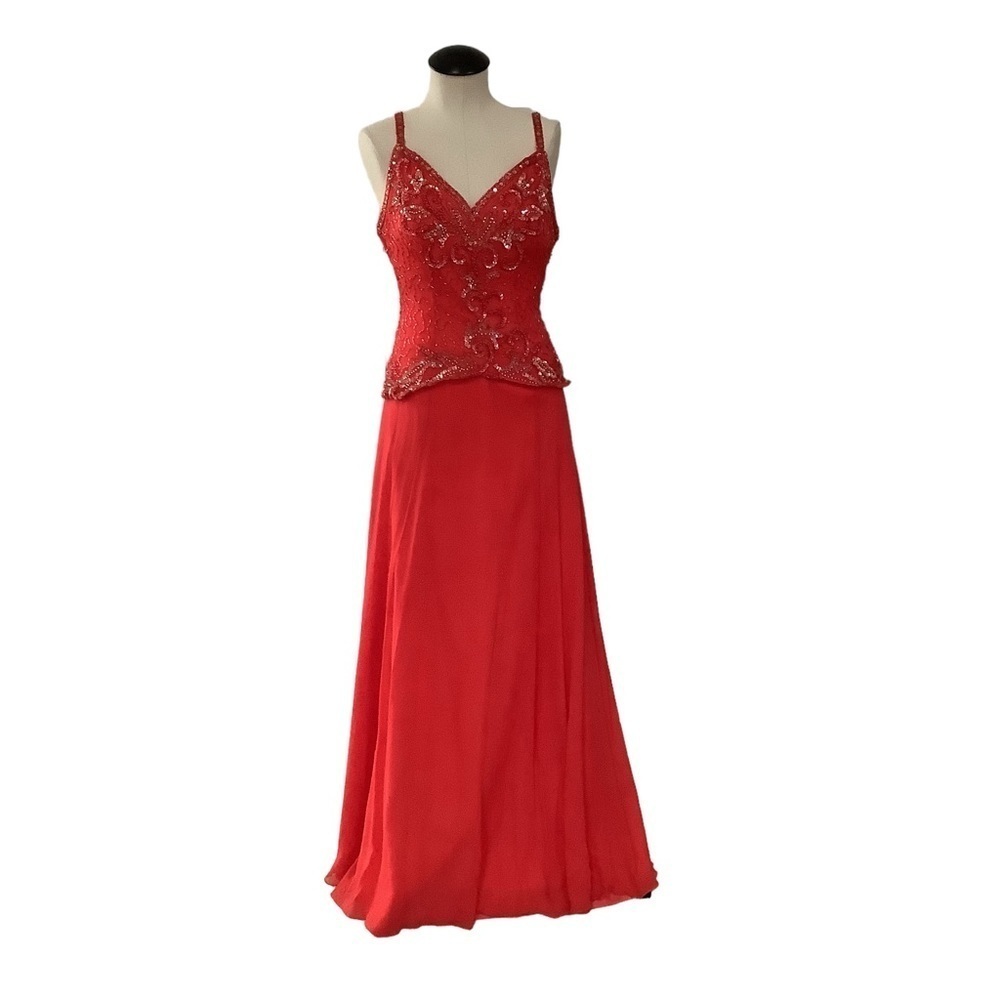 ALYCE DESIGNS Vintage Sequined & Beaded Red A-Line Formal Dress - Size 10